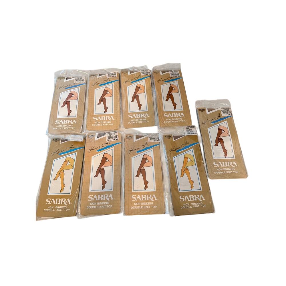 VINTAGE NWT (9 pair) Sabra Taupe Knee Hi 100% Nylon Stockings Size 8.5 -11 USA